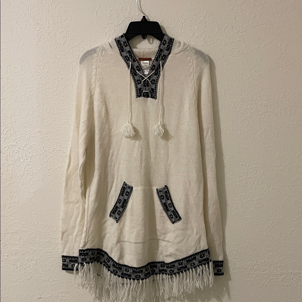 Scully White Hooded Sweater with Fringe 90% Alpaca